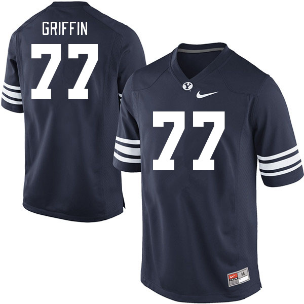 Men #77 Jake Griffin BYU Cougars College Football Jerseys Stitched-Navy